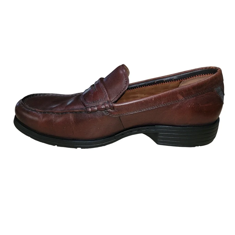Clarks Unstructured Mens Brown Leather Classic Comfort‎ Penny Loafer Shoes 10 W